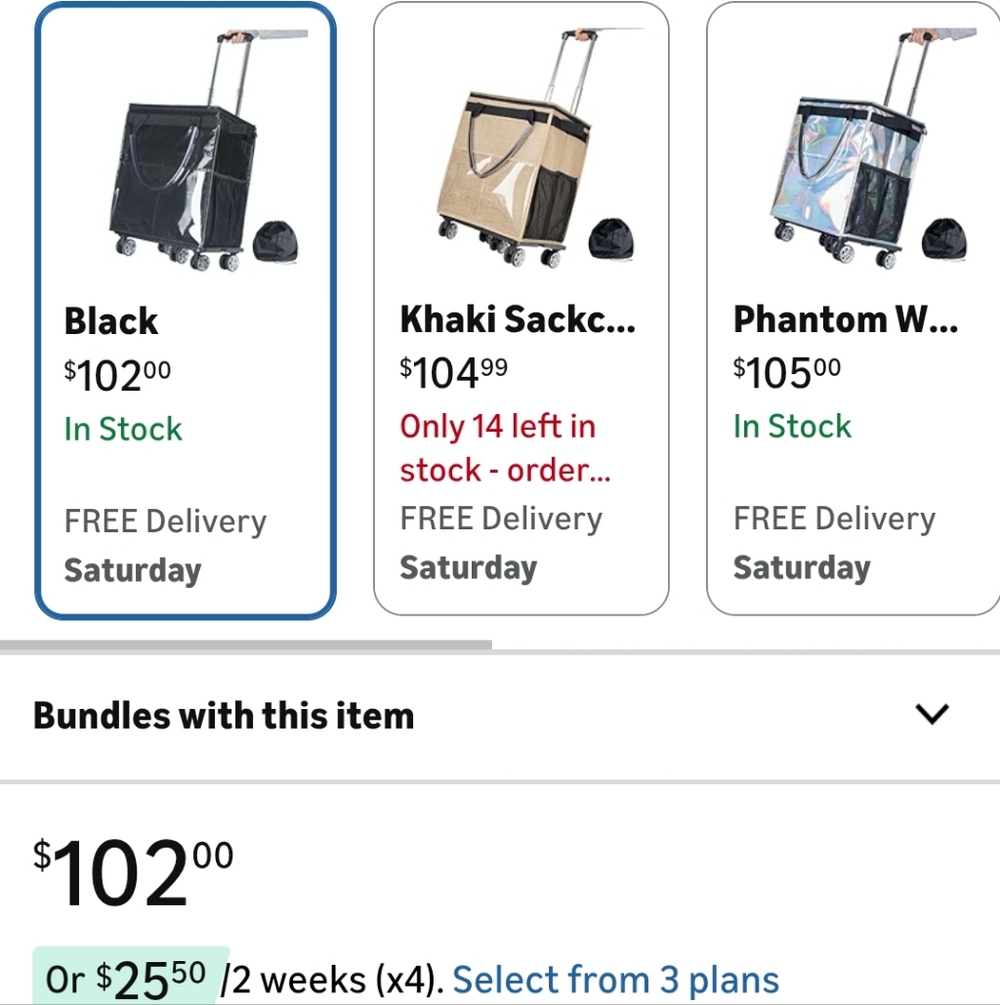 Black Rolling Shopping Cart with Handles